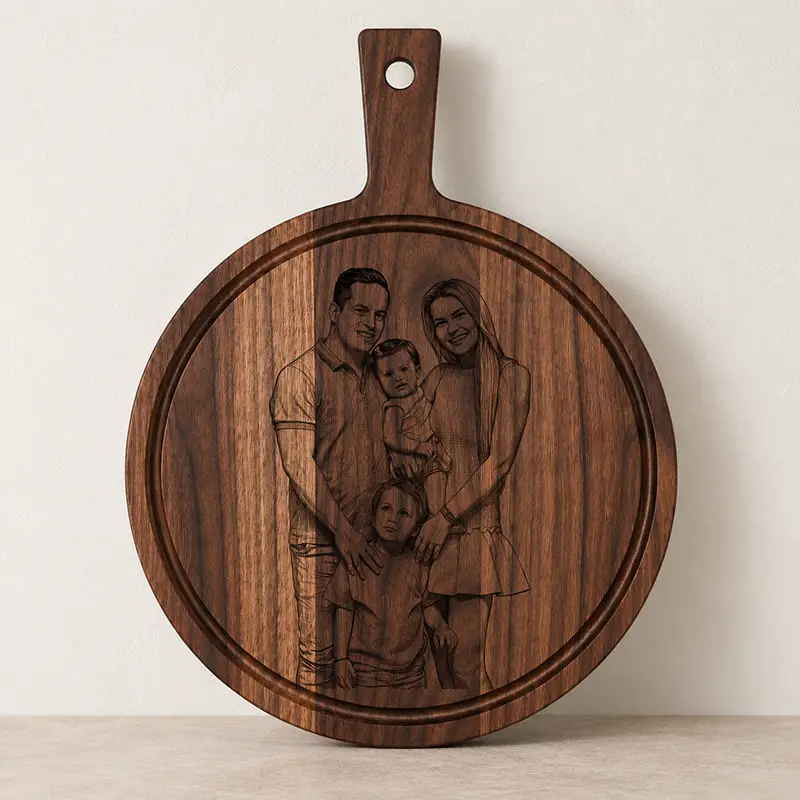 Plank rond met handvat - walnoot - 39cm - zelf ontwerpen